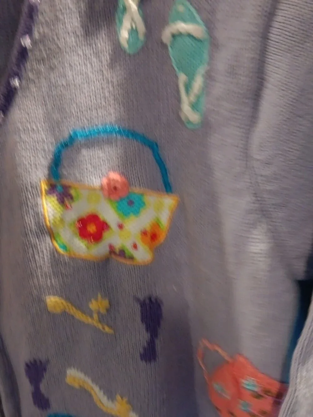 Storybook Knits Lavender Zip-Front Cardigan with Colorful Appliqués
